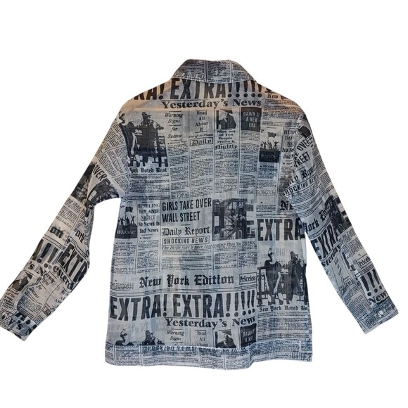 Forever 21 Shirt Womens Medium Black White Newsprint Button Up Sheer Blouse Top - Picture 3 of 12